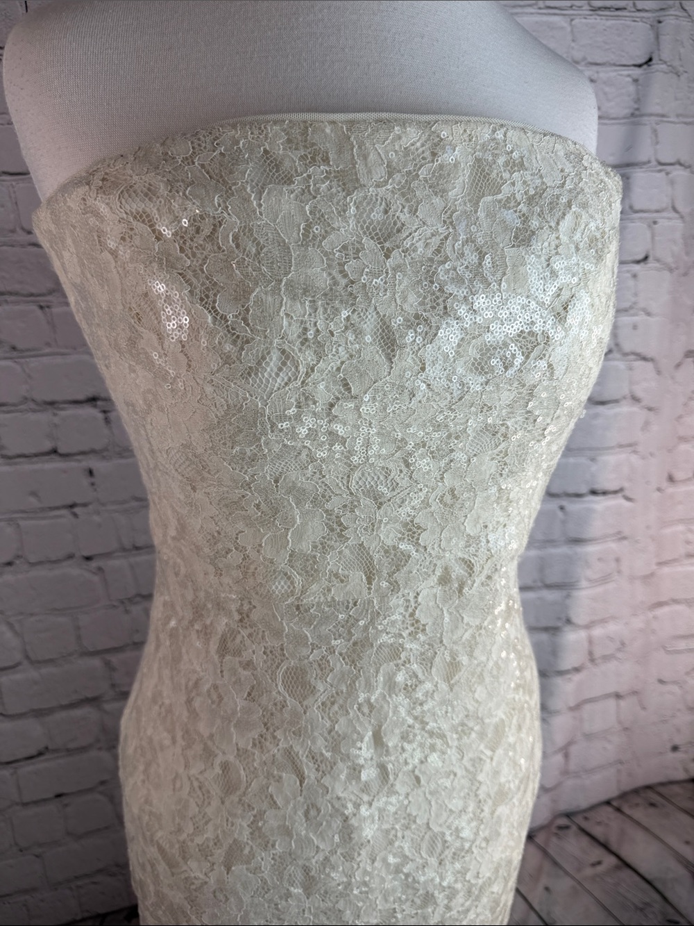 RALPH LAUREN EVENING Ivory Lace Strapless Gown Sequined Formal Dress Size 4 - Picture 5 of 12